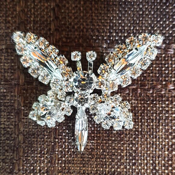 1.75'' Rare Vintage Clear Rhinestone Silver-Tone Bridal Brooch - Picture 7 of 10